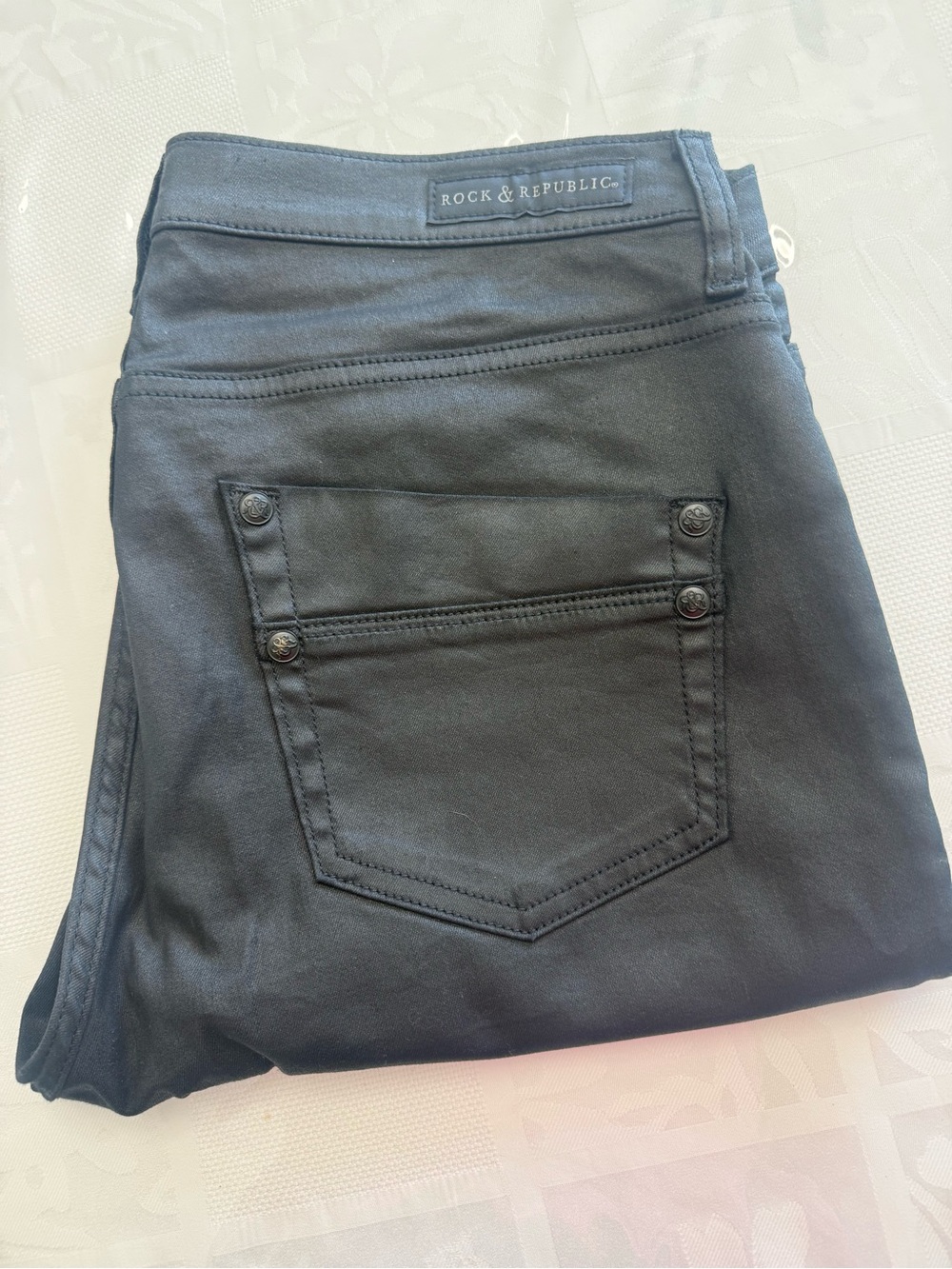 Rock & Republic Black Stretch Denim with Back Pocket Detail